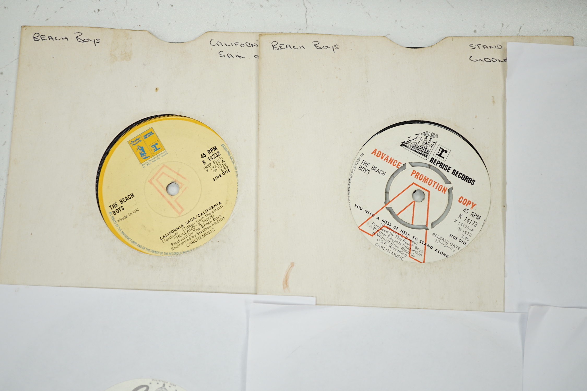 Seven The Beach Boys 7” demonstration singles on Capitol and Cowboy Records labels, all with printed demo labels, four with printed release dates
